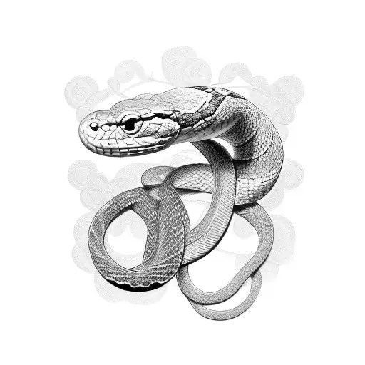 Snake In Profile With Chrysanthemums