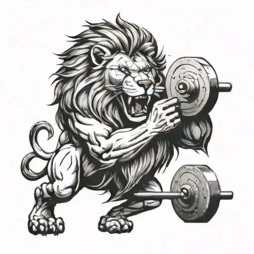A Lion With A Barbell In Its Mouth Symbolizing Strength And Power In Weightlifting