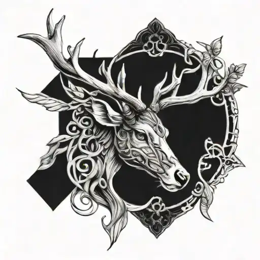 Deer And Sparrow Intertwined In A Delicate