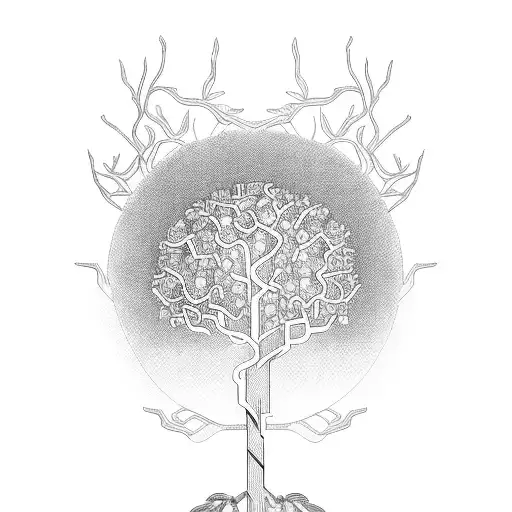 Jasmine Tree With Intricate Electrical Circuitry Woven Into Its Branches Tattoo