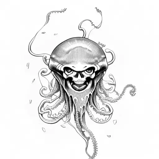 Demonic Jellyfish Eating Skeleton