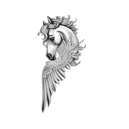 A Horse With Wings And Shadows With Red Flowers