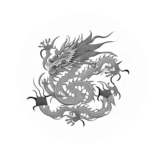 Chinese Whole Dragon With Flowers And Thorns