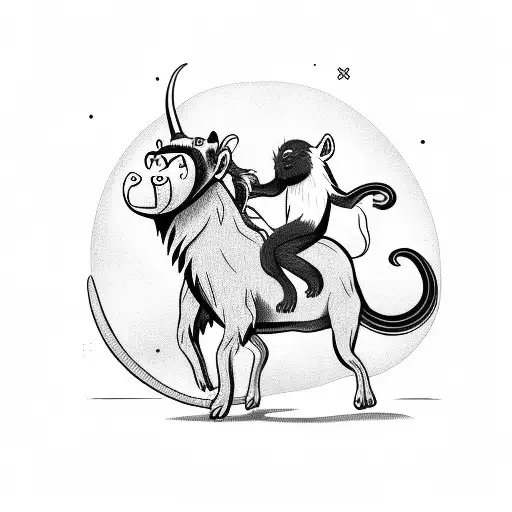 Monkey Riding The Goat Running On Moon