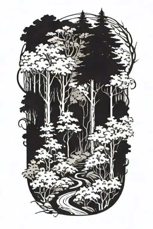 A Winding Path Leading Through A Dense Forest Of Towering Trees