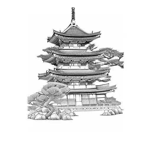 A Serene Japanese Garden With A Hidden Samurai Silhouette Amidst The Shadows