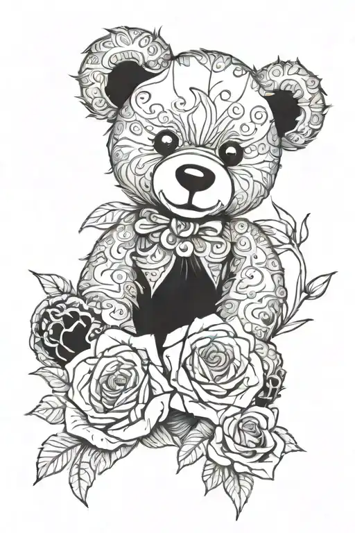Teddy Bear And Rose Intertwined