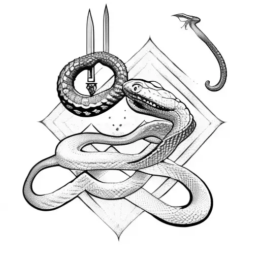 Snake Around A Sword With A Crown As A Handle
