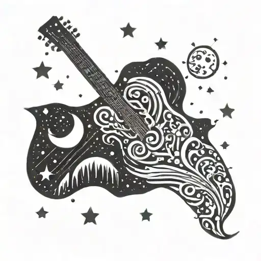 A Cosmic Guitar Merging With A Starry Night Sky