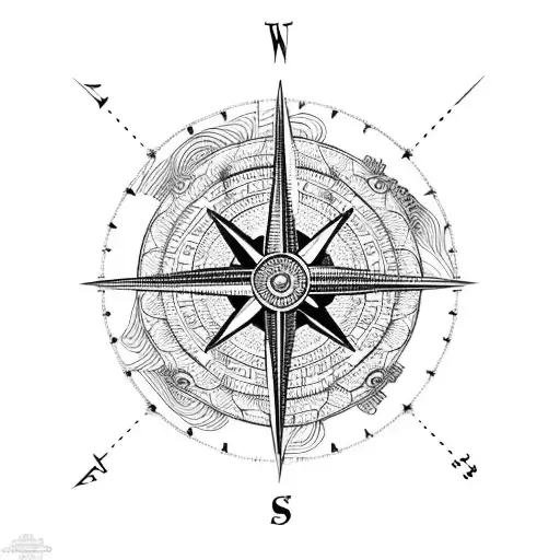 A Blackwork Design Of A Compass With Coordinates Marking The Birthplaces Of Each Family Member