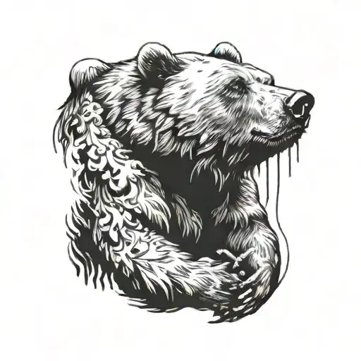 Back Tattoo Of A Bear Scartching And Holding On Your Collarbone
