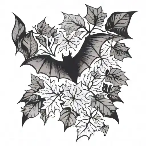 Bat And Autumn Leaves Falling