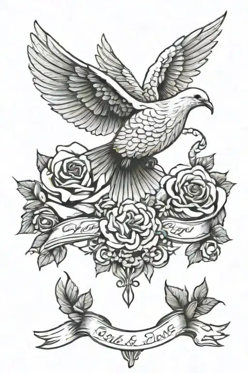 Dove And Rose With A Banner