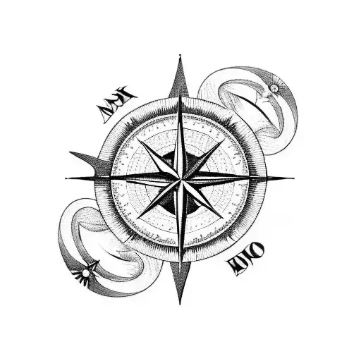 A Blackwork Design Of A Compass Rose With My Kids' Initials Incorporated Into The Design