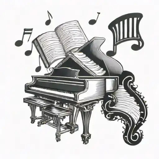 Piano And Book And Musical Notes