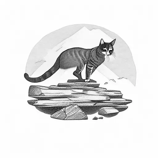 A Cat Perched On A Rocky Ledge Overlooking A Serene Mountain Lake