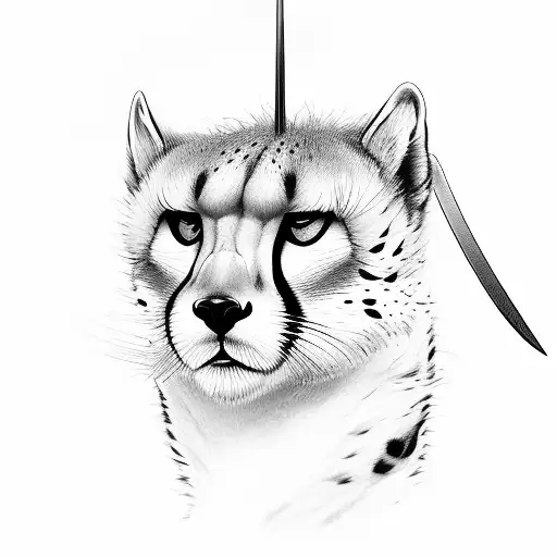 Asiatic Cheetah Full Body Holding A Sword With Sun Behind It