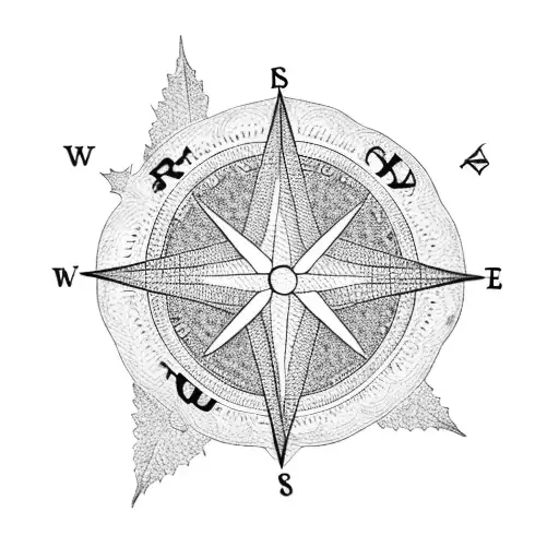 A Dotwork Tattoo Featuring A Compass Nestled Within A Beautiful Maple Leaf Wreath
