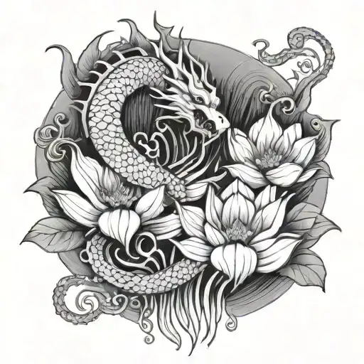 Dragon In A Lotus Waterfall Cascading