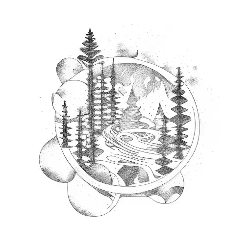 A Sketch Style Tattoo Of A Dj Mixing Music In A Forest