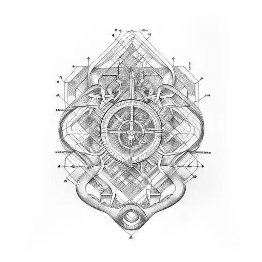 A Tattoo Of A Car Blueprint With Intricate Line Work