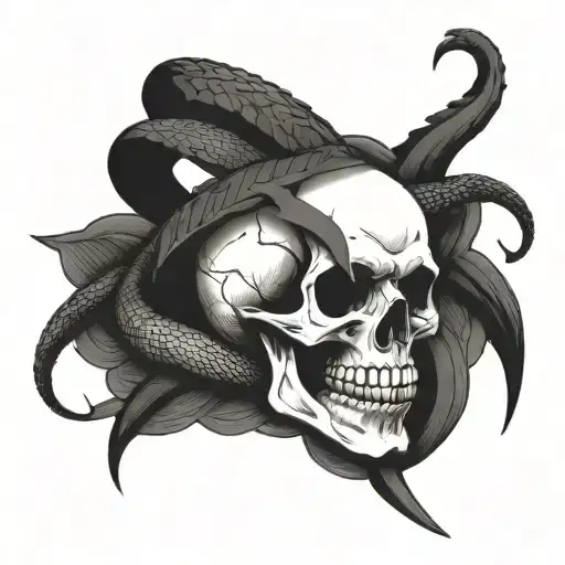 Skull With A Snake Coiled And Blade Going Through The Snake And Skull