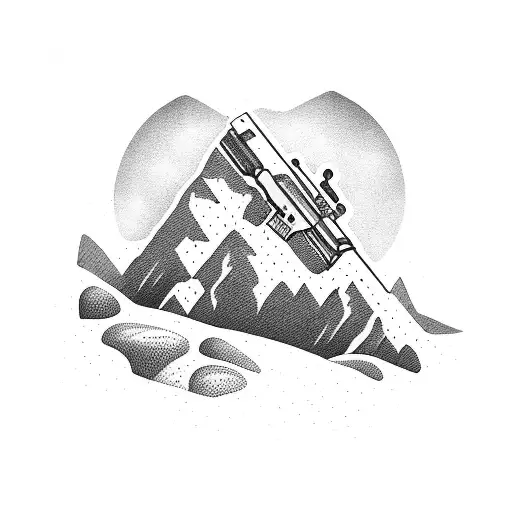 An Airsoft Gun Hidden Within A Mountain Landscape