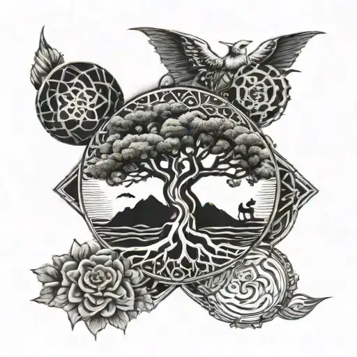Tree Of Life On The Forearm And Japanese Style On The Entire Arm Tattoo