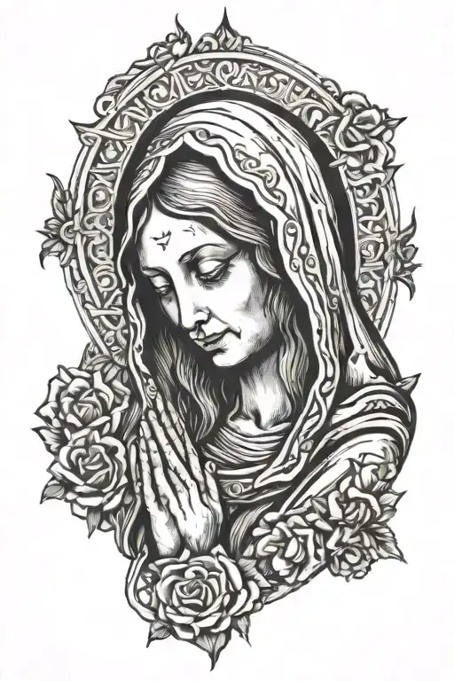 Mother Mary Praying Up Close