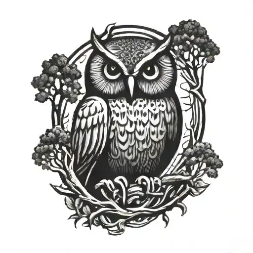 Owl Surrounded By Trees