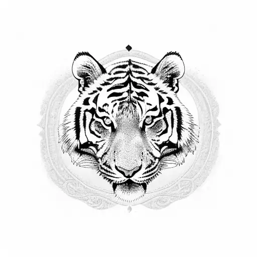 A Majestic Tiger In A Blackwork Style