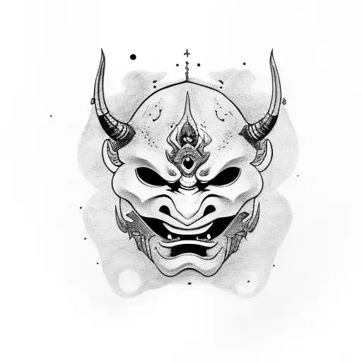 Ronin And Oni Mask On Top Of Hand