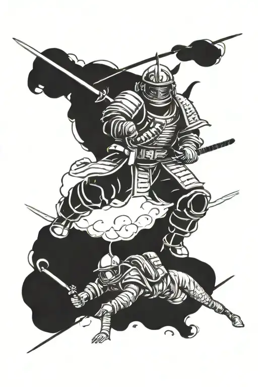 Samurai And Astronaut Floating