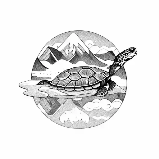 A Turtle Sipping Coffee While Sitting On A Mountain Peak