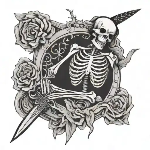 Skeleton Praying Sword In Ribs