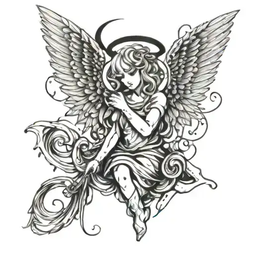 Emo-inspired Angel With Metal Music Notes And Horns
