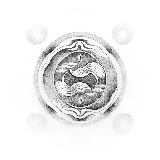 Yin And Yang With Water Waves And Wu Wei Symbol