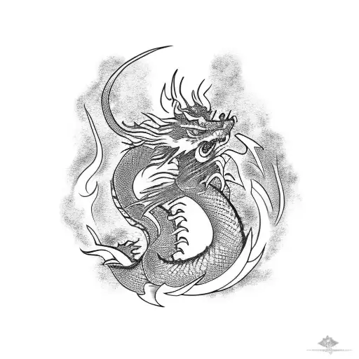 Dragon Surrounded By Fire Around Its Body
