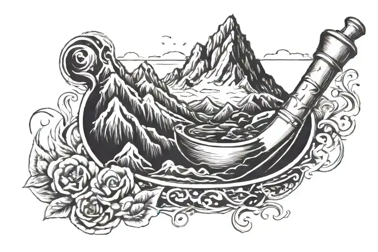 A Majestic Mountain Range With A Pharmacist's Mortar And Pestle Integrated Into The Design