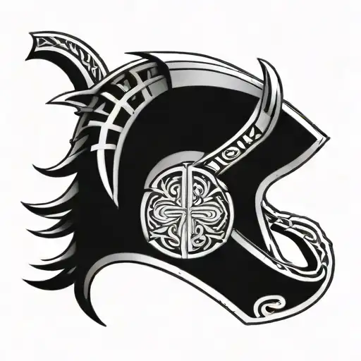 With Celtic Runes Draw A Spartan Helmet Design And Around Put Some Hawaian Tattoo Art