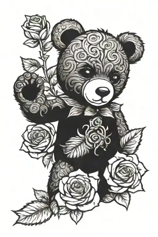 Teddy Bear And Rose Growing