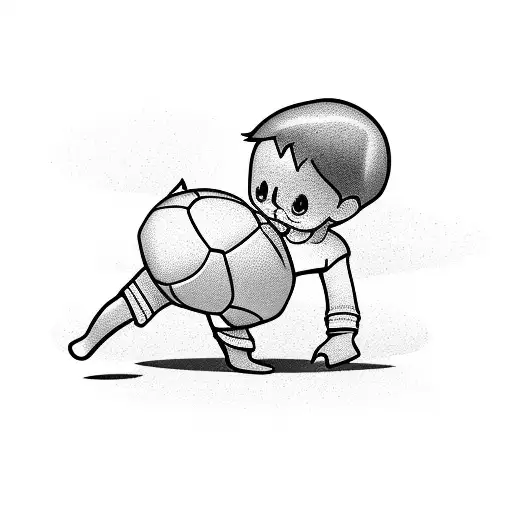 Parents Of Each Side Of A Little Boy While He Kicking A Soccer Ball