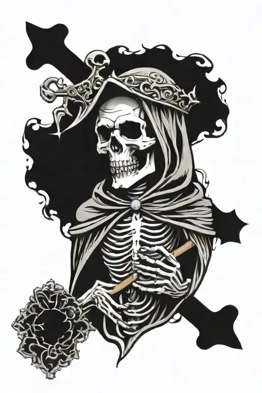 Grim Reaper With A Crown Holding A Cross