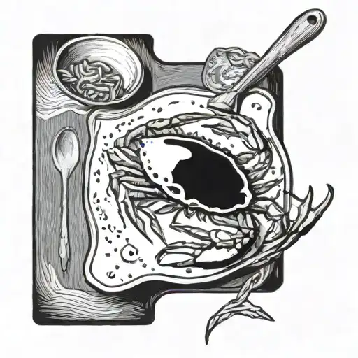 Crab Casserole With A Wooden Spoon Going Through It Diagonally Like An Arrow