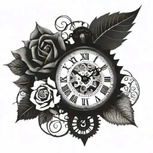 An Intricate Design Of An Olden Clock With Gears And Cogs Intertwined With Delicate Roses