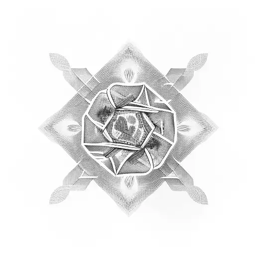 A Stack Of Money With Dark And Mysterious Symbols Intertwined