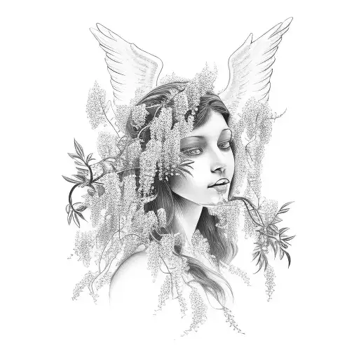 Angel With Wisteria In The Background