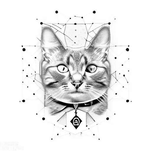 A Black And Grey Portrait Of A Cat With A Binary Code Background