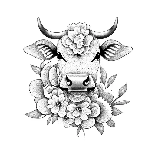 Decorative Cow Surrounded By Flowers