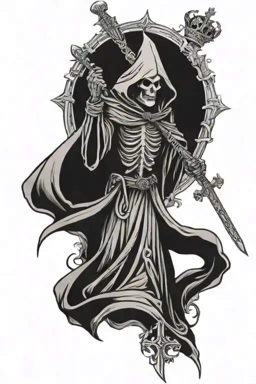 Grim Reaper With Crown And Catholic Cross